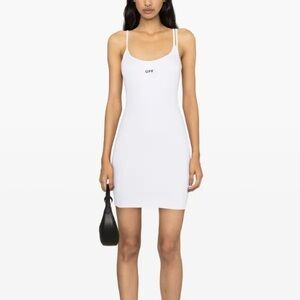 $465 Off-White Off-Stamp logo printed ribbed dress sz 38 sz Small